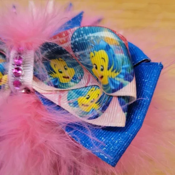 Little Mermaid Flounder ribbon bow - Picture 3 of 7